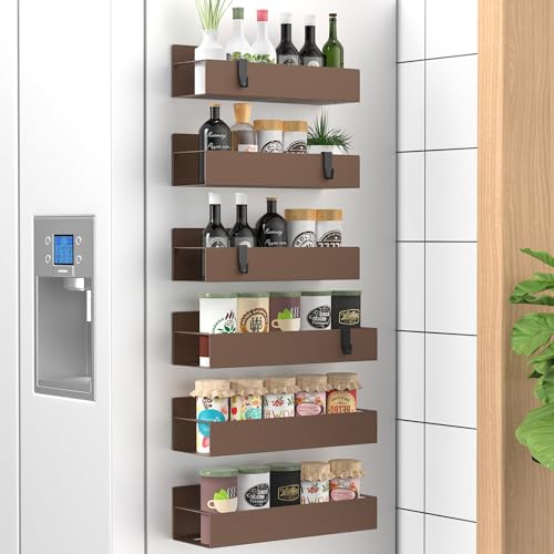 HuggieGems 6 Pack Magnetic Spice Storage Rack Organizer for Refrigerator and Oven, Bronze Fridge Organizers and Storage - color: Bronze, size: 6 Pack