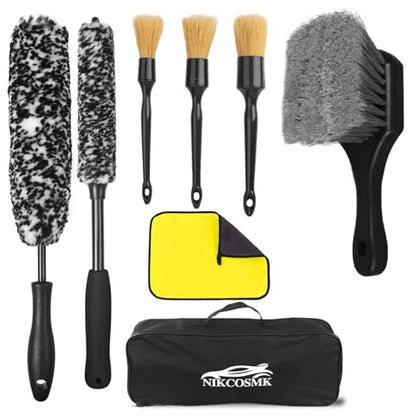 Car Wheel Brush kit, Tire Brush, Wheel Cleaner Brush, Soft-bristled Rim Cleaner Brush, Car Detailing Brushes, Wheel Brushes for Cleaning Wheels,Tires, Car Cleaning Brush Supplies Kit - color: Black