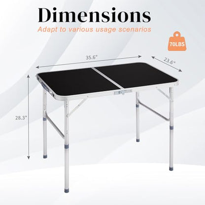 3.0 Ft Folding Portable Camping Table with Adjustable Height Legs, RV Dining Tables, Grill, DJ, BBQ, Dining, Picnic, Cooking, Beach, Garden, Black - color: Black, size: 3 FT
