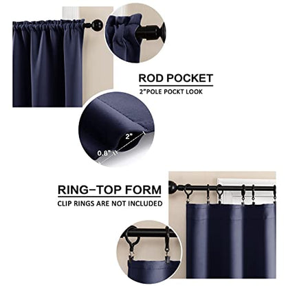 Navy Blue Curtains for Kitchen & Bathroom Windows - Waterproof Blackout, 24 Inch Length - color: Navy, size: 30"W x 24"L (Pack of 2)