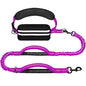 Hands Free Dog Leash with Zipper Pouch, Running Waist Leash for Dog Walking, Adjustable Waist Belt for Large Dogs, Reflective Bungee Design with Two Handle for Hiking, Training, Rose Red - color: Rose Red