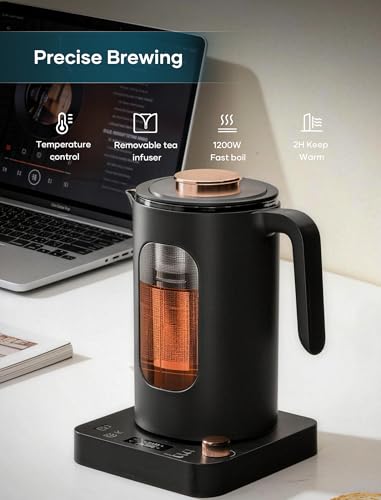 INTASTING Electric Tea Kettle, Electric Kettle with Tea Infuser, ±1℉ Knob Temperature Control, BPA-Free Glass, 1200W Fast Heating, Easy to Clean, 1 Liter (Dark Gray) - color: Dark Gray