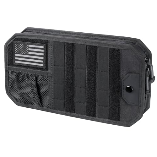 LIVANS Tactical Car Sun Visor Organizer, Auto Accessories Semi-Rigid Molle Panel with Zipper Storage Pouch & Glasses Holder, Gift for Car Gear, Fit Cars, Trucks, Suvs, Jeeps & Patrols(Black) - color: Black