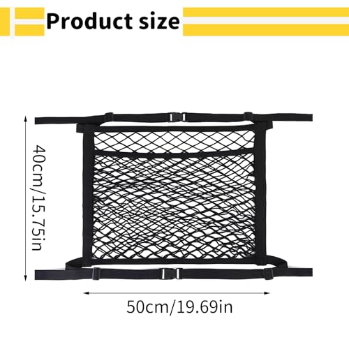Car Seat Net Passenger Seat Caddy, Double Layer Front Seat Versatile Elastic Organizer Net Purse Holder Most Sizes Shapes Universal for GMC Ford Toyota No Removal Required, 19.69" x 15.75"