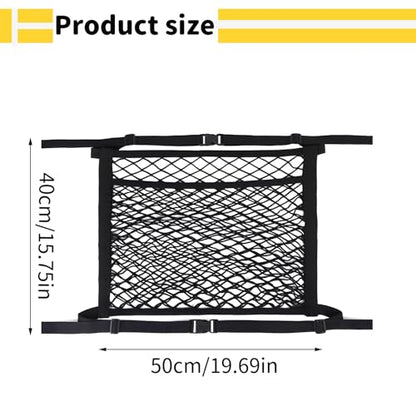 Car Seat Net Passenger Seat Caddy, Double Layer Front Seat Versatile Elastic Organizer Net Purse Holder Most Sizes Shapes Universal for GMC Ford Toyota No Removal Required, 19.69" x 15.75"