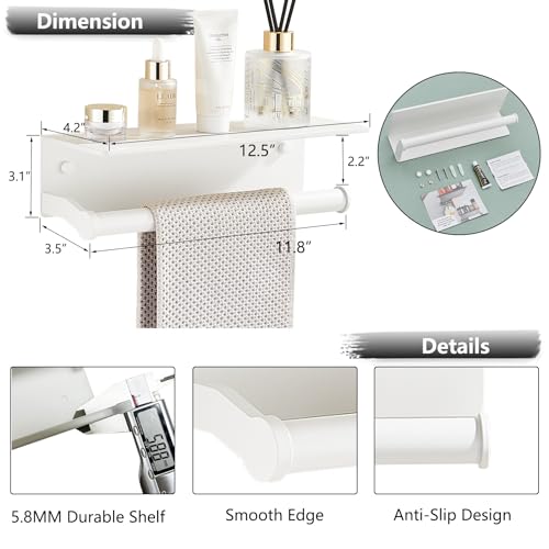 White Paper Towel Holder Wall Mount with Thickened Shelf for Bathroom,Matte White Adhesive Hand Towel Holder,Bathroom Kitchen RV - color: White Thk