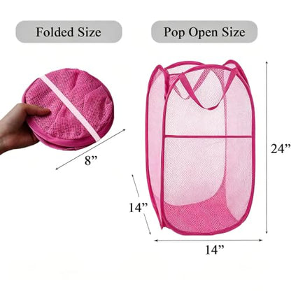 Larpur Popup Laundry Basket, Collapsible Portable Mesh Clothes Washing Laundry Hamper with Reinforced Carry Handles (Pink) - color: Pink