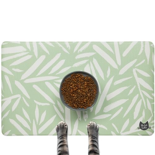 The Cat Ladies Cat Feeding Mat - Waterproof & Dishwasher Safe Small Pet Eating Placemat - Cat & Dog Food Mats for Food and Water Bowl - Protect Floors from Mess - Tropical Leaves - color: Tropical Leaves A
