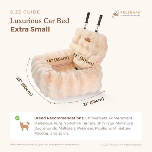 Pelsbarn Luxurious Cozy Car Bed - X-Small Luxury Travel Dog Bed with Safety Belt - Ultra Soft Faux Fur - Beige - color: Beige, size: X-Small