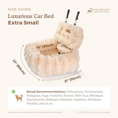 Pelsbarn Luxurious Cozy Car Bed - X-Small Luxury Travel Dog Bed with Safety Belt - Ultra Soft Faux Fur - Beige - color: Beige, size: X-Small