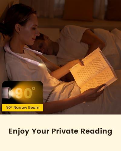 Glocusent Lightweight Neck Light for Reading in Bed, 1200mAh Rechargeable Book Light, Hands-Free Reading Light, 5 Colors, 5 Brightness Adjustable, Private Bedtime Reading for Book Lover - color: Pink