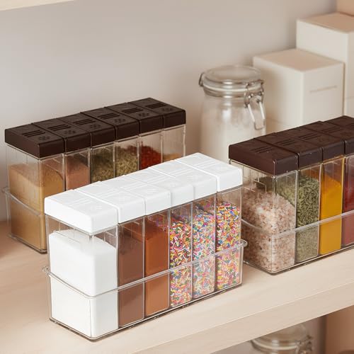 TOPZEA 12 Pcs Spice Shaker Jars, Plastic Seasoning Containers Dispenser Travel Seasoning Box with 2-in-1 Lids Empty Condiment Set for Storage Spice, Salt and Pepper, Clear