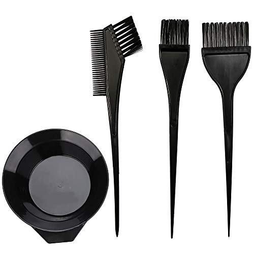 Hair Dye Color Brush and Bowl Set, Color Bowl Brushes Tool Mixing Bowl Kit Tint Comb for Hair Tint Dying Coloring Applicator (Black) - color: Black