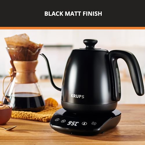 KRUPS Gooseneck Electric Kettle: 1L Stainless Steel, 1350W Fast Boiling, Boils 1 Cup in 80 Seconds, Temperature Control with 8 Presets, 60-Min Keep Warm, Precision Pour for Coffee and Tea - style: Gooseneck Kettle