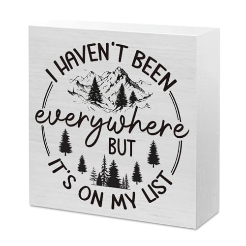 Mountain Decor Travel Adventure Forest Awaits Sign Camper Rv Camping Classroom Decor for Home Office Desk Room Table Cubicle Shelf 5 X 5 Inch - color: Everywhere