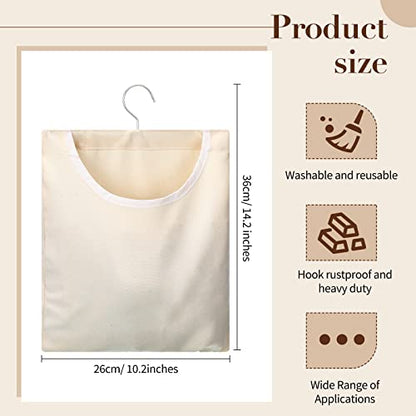 Eccliy 2 Pcs Canvas Clothespin Bag with Hanging Hook for Clothesline Outdoor 15 x 11 Inch Summer Laundry Clothes Pin Holder Portable Pin Hanging Bag Pin Storage Organizer for Home Balcony Travel,Beige