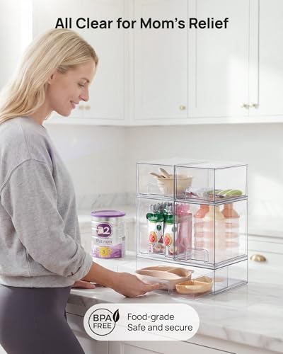 Vtopmart Stackable Storage Drawers Set of 7, Clear Plastic Organizer Bins for Baby Bottle, Beauty Supplies Storage, Ideal for Kichen Countertop, Vanity, Bathroom, Cabinet, Pantry Organization - style: 4 Small+2 High+1 Wide