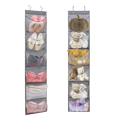 2 Pack Over the Door Shoe Organizer Hanging Stuffed Animals Storage Diaper Holder Clothes Shelve for Closet with 6 Large Pockets (Mesh Pockets - 2 Pack) - color: Mesh Pockets - 2 Pack