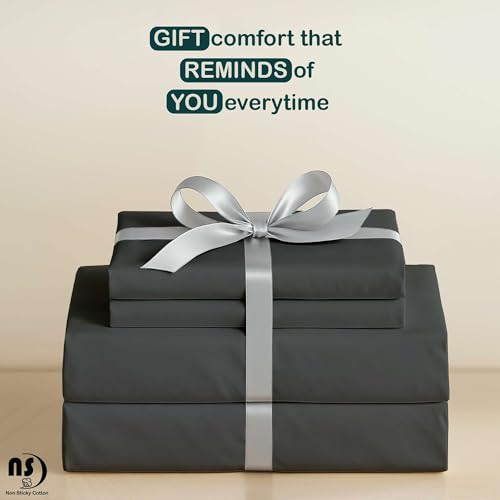 NON Sticky cotton 4 Piece Premium Egyptian Cotton Twin XL Bed Sheet Set, 15" Deep Pocket Fitted, Easy Care, Soft Sheets for Bedroom and Home Mattress, 39" x 80", Dark Grey Solid - color: Dark Grey Solid, size: Twin XL