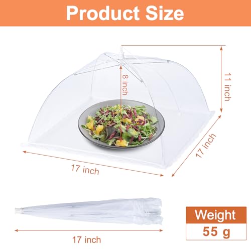 Husfunov 6 Pack Mesh Food Covers,17"Lx17"W Large Food Cover,White Nylon Covers,Pop-Up Serving Dish Covers Tent Umbrella,for Patio Net for Outdoor Camping, Picnics, Parties,BBQ,Collapsible and Reusable