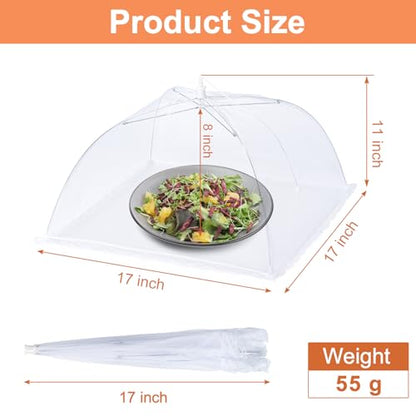 Husfunov 6 Pack Mesh Food Covers,17"Lx17"W Large Food Cover,White Nylon Covers,Pop-Up Serving Dish Covers Tent Umbrella,for Patio Net for Outdoor Camping, Picnics, Parties,BBQ,Collapsible and Reusable
