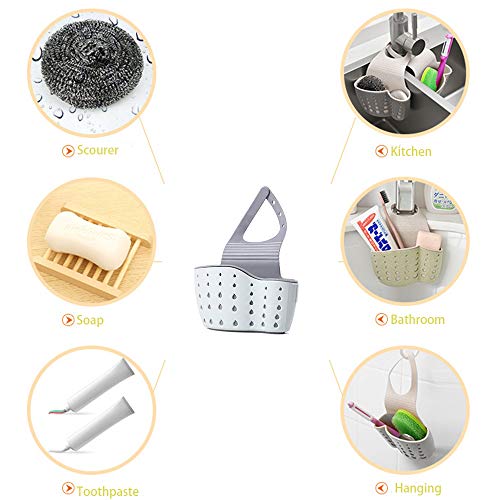 EC ELEGANTCHARM Kitchen Sink Caddy Sponge Holder Silicone Plastic Soap Holder Hanging Ajustable Strap Faucet Caddy with Drain Holes for Drying - color: Sky Blue