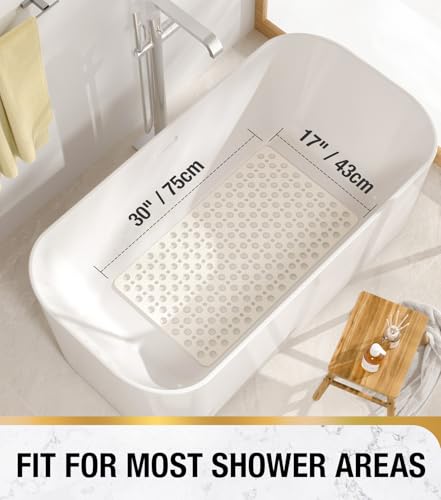 HITSLAM Bathtub Mat Non Slip, 30 x 17 Inch TPE Bath Mat for Tub, Efficient Drainage Bathroom Shower Mat with Suction Cups, Bath Tub Mat, Soft on Feet and Easy to Clean, White - color: White, size: 30" x 17" (Rectangular)