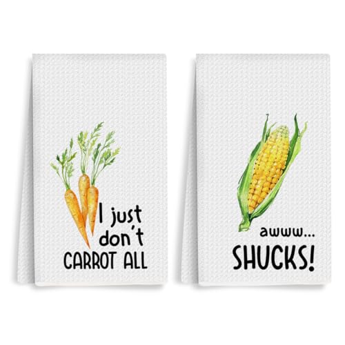 2Pcs Funny Kitchen Towels, Carrot Corn Vegetable Decor, Hostess Gifts, Dish Towel, Housewarming Gift for Her Women, Wedding Shower Gift, Waffle Weave Hand Towels - color: Multi 0308