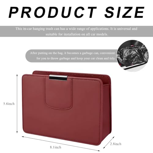 Car Trash Can, Leather Magentic Vehicle Garbage Organizer with One Roll Trash Bag, Foldable Waterproof Dustbin Litter Container Mini Sotrage Bag for Car Truck SUV (Wine Red) - color: Wine Red