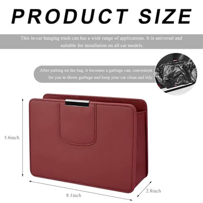 Car Trash Can, Leather Magentic Vehicle Garbage Organizer with One Roll Trash Bag, Foldable Waterproof Dustbin Litter Container Mini Sotrage Bag for Car Truck SUV (Wine Red) - color: Wine Red