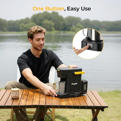 BougeRV Coffee Maker with 18V 8Ah Battery Powered Compatible with K Cup Coffee Pods & Ground Coffee, Portable Coffee Maker Cordless with AC/DC Power for Travel, Camping, Outdoor, Jobsite, RV, Home