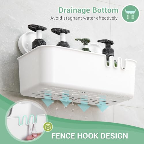 LUXEAR Shower Caddy Suction Cup Shower Basket 2 Pack, NO-Drilling Removable Plastic Shower Shelf Organizer for Bathroom Storage & Kitchen Max Hold 22lbs,Waterproof,One Second Installation Shower Rack - size: 2 pack