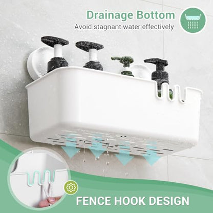 LUXEAR Shower Caddy Suction Cup Shower Basket 2 Pack, NO-Drilling Removable Plastic Shower Shelf Organizer for Bathroom Storage & Kitchen Max Hold 22lbs,Waterproof,One Second Installation Shower Rack - size: 2 pack