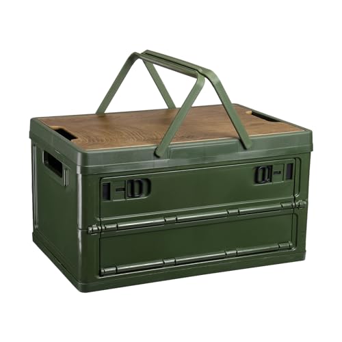 PATIKIL Collapsible Storage Bins with Lids and Handle, 1 Pcs 30L 8Gal Plastic Camping Storage Box Stackable Side Opening Organizer Basket for Car Rv Office Home, Green - color: Green