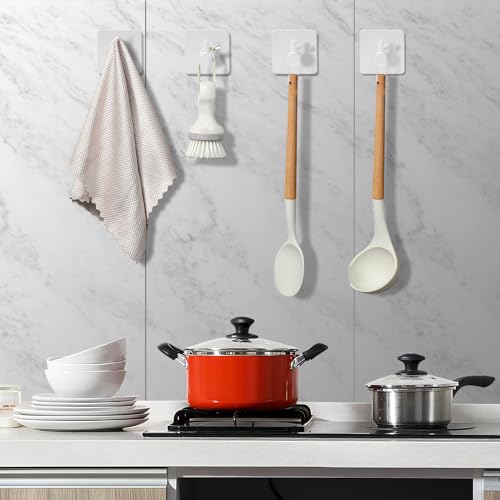 Fotosnow White Adhesive Towel Hooks: 15LB Heavy Duty Wall Hooks Stick on Shower Hooks for Bathroom Kitchen Door-4Packs - color: White