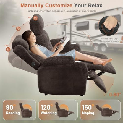 RV Loveseat Recliner Sofa, Reclining Loveseats Couch for RV Furniture, Home Theater Seating with Massage, USB, Insert Pockets, Cup Holders, 150° Wall Hugger RV Recliners Sleeper Sofa - color: Velvety Brown, size: Loveseat-G1