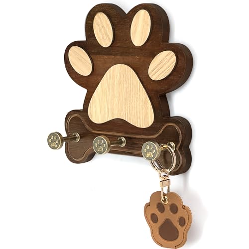 MTERSA Acacia Wood Dog Leash Holder for Wall for Home Decor - Dog Leash Holder Wall Mount, Key Hooks Rack for Entryway - Cute Dog Paw Key Hooks for Bags & Pet Accessories (Dark Acacica) - color: Dark Acacia