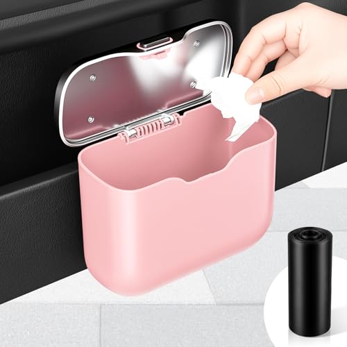 UYYE Car Trash Can, Car Garbage Bin with Lid & Handle - Leak-Proof Mini Trash Can for Car, Truck, SUV - Essential Car Accessories for Organization (Pink) - color: Pink