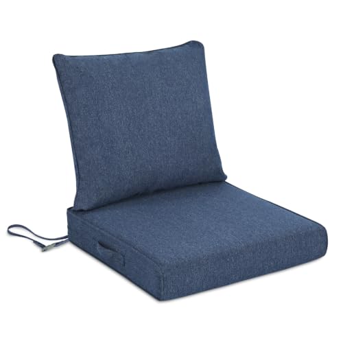 BPS 24 x 24 Inch Outdoor Chair Cushion Set, Fade-Resistant and Water-Resistant Solution-Dyed Polyester Fabric Patio Deep Seat Cushion with Removable Cover and Straps for Outdoor/Indoor Use - color: Navy Blue, size: 24''W x 24''D