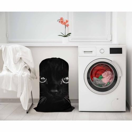Swono Black Cool Cat Laundry Bag with Drawstring Straps, Heavy Duty Extra Large Laundry Bags for Laundromat Household, Cute Face Lovely Animal Kitten Eye Washable Dirty Clothes Bag Hamper Liner - color: Black Cool Cat