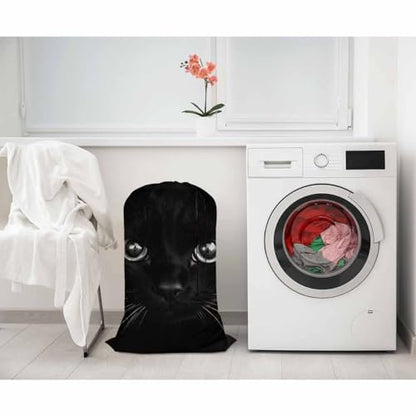 Swono Black Cool Cat Laundry Bag with Drawstring Straps, Heavy Duty Extra Large Laundry Bags for Laundromat Household, Cute Face Lovely Animal Kitten Eye Washable Dirty Clothes Bag Hamper Liner - color: Black Cool Cat
