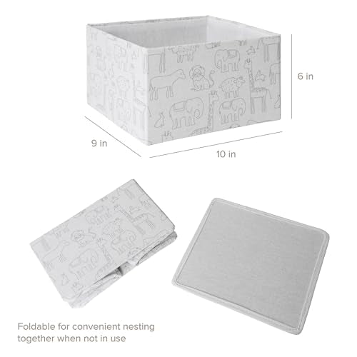 RGI Home Decorative Storage Bins, Set of 2 Rectangular Greyboard Zoo Animal Organizer Baskets for Nursery, 10" L x 9" W x 6" H, Foldable, Durable and Stylish Storage Solution, Vapor Blue on White - style: 2-Pack Zoo Nursery