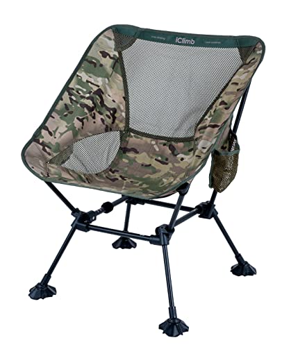 iClimb Ultralight Compact Camping Folding Beach Chair with Anti-Sinking Large Feet and Back Support Webbing (Woodland - Square Frame) - color: Woodland (Square Frame)