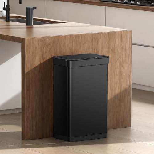 EKO EcoNova 13.2 Gallon/ 50L Automatic Sensor Kitchen Trash Can, Stainless Steel Touchless Garbage Bin with Soft-Close &Stay-Open Lid, Fingerprint-Resistant, Matte Black - size: Nova 50L- Matte Black