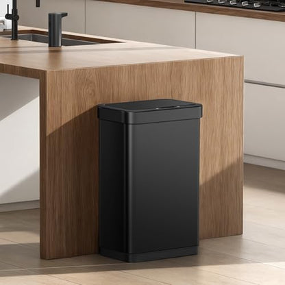 EKO EcoNova 13.2 Gallon/ 50L Automatic Sensor Kitchen Trash Can, Stainless Steel Touchless Garbage Bin with Soft-Close &Stay-Open Lid, Fingerprint-Resistant, Matte Black - size: Nova 50L- Matte Black