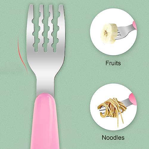 VANRA 2 Pieces Toddler Fork and Spoon Set with Travel Case 18/8 Stainless Steel Toddler Utensils Kids Silverware Children Flatware Child Cutlery Set for School Lunch Box (Pink) - color: Pink