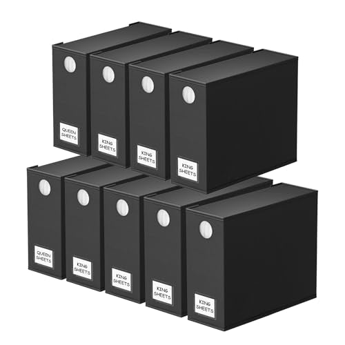 SpaceAid 9 Pack Bed Sheet Organizers and Storage, Foldable Sheet Organizer with Window for Linen Closet, Set Folder Keeper for Queen & King Size Bedding Storage (Black) - color: Black, size: 9 pcs
