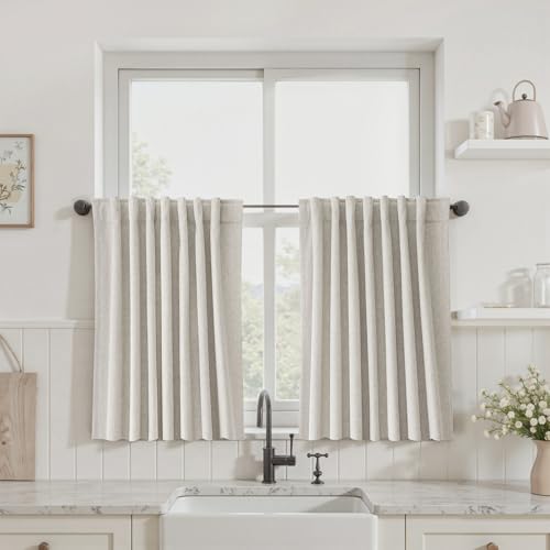UHITECH Short Blackout Curtains for Bedroom 24 Inch Curtains for Small Window 2 Panels Set Back Tab Black Out Drapes Thermal Insulated Rod Pocket 2ft - color: #05 Natural, size: 52"W x 24"L (Pack of 2)