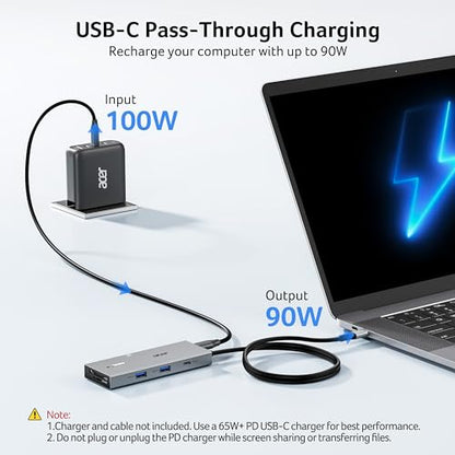 Acer USB C Docking Station Dual Monitor with 2 HDMI, 9-in-1 Laptop Docking Station with 4K@60Hz HDMI, USB A&C 3.0, SD/Micro SD, 100W PD, USB C Dock with Long Cable (2 FT) - size: 2FT