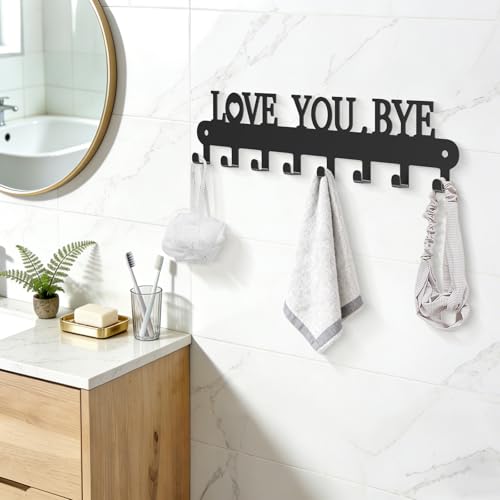 Key Holder for Wall - 'Love You Bye' Key Hooks,Key Holder Wall Mount Self Adhesive, Key Rack Wall Mount for Wall No Drill for Living Room, Kitchen, Bathroom, Garage (Black, 8 Hooks) - color: Love You Bye' Black 1p
